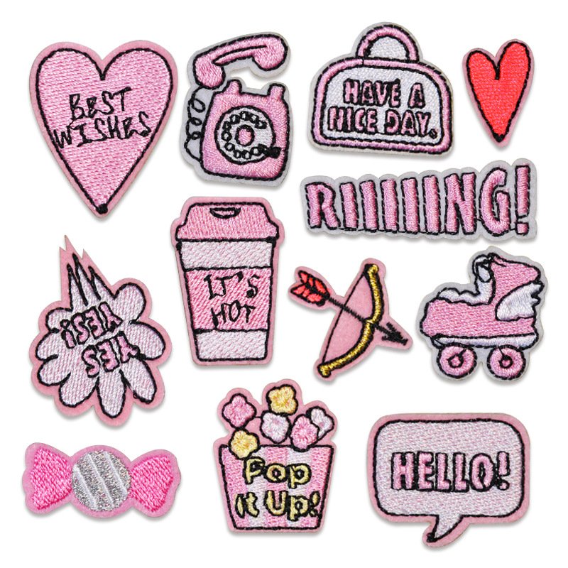 embroidery sticker self-adhesive pink love cloth sticker embroidery cloth sticker Patches sticker DIY embroidery sticker